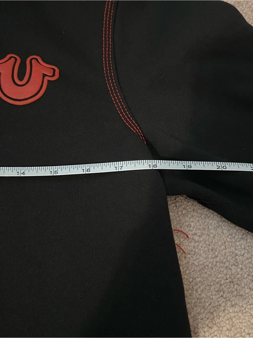 True Religion Black Hoodie with Red Contrast Stitching